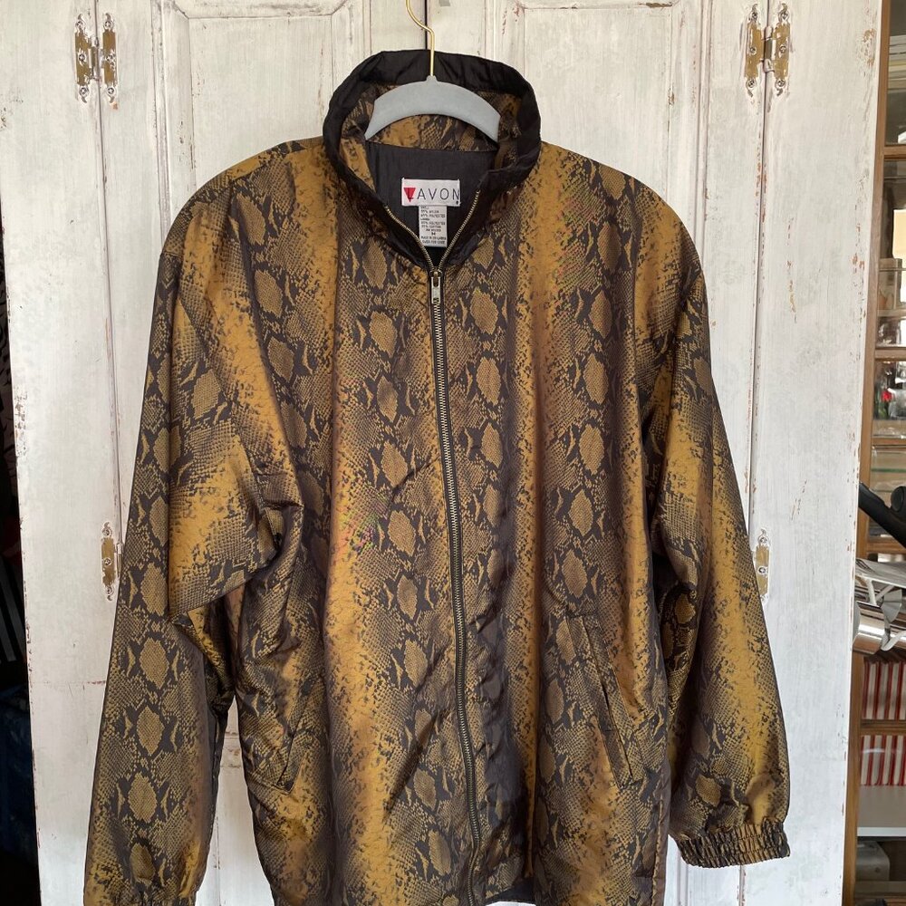Women's Vintage Lavon Snake Skin Print Zip-Up Jacket Slash Pockets Size M